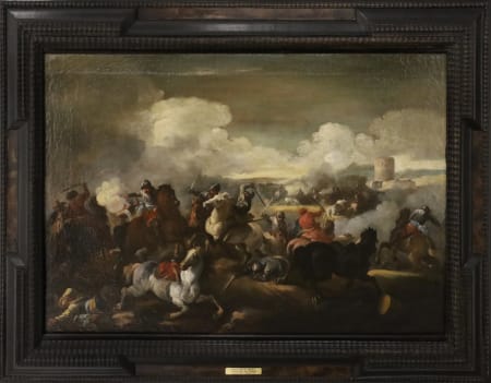 Francesco Monti (Il Brescianino) — Battaglia di cavalieri sullo sfondo di un torrione